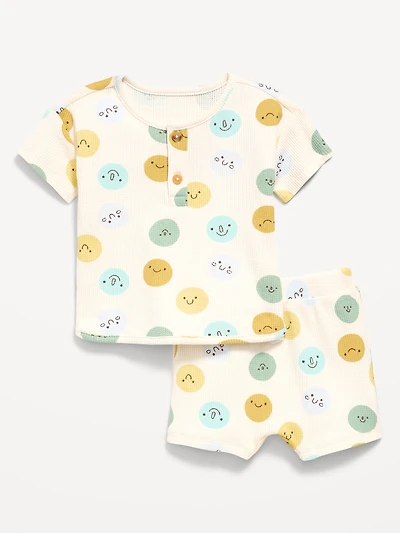 Printed Waffle-Knit Henley Shirt and Shorts Set for Baby