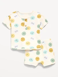 Printed Waffle-Knit Henley Shirt and Shorts Set for Baby
