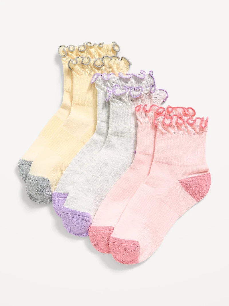 Ruffled Athletic Socks 3-Pack for Girls