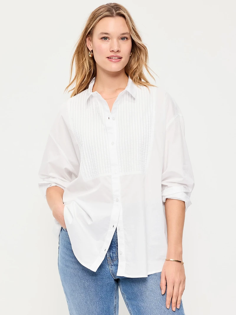 Oversized Button-Down Tuxedo Shirt