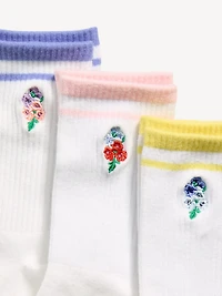 Embroidered Crew Socks 3-Pack for Girls