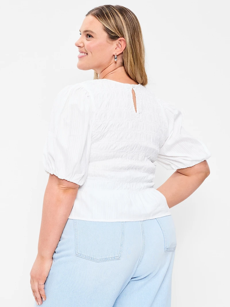 Smocked Puff Sleeve Peplum Top