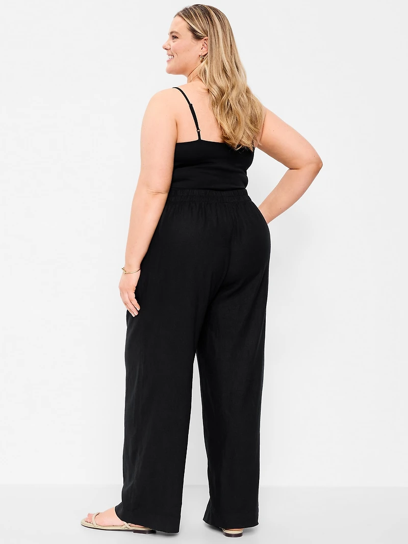 High-Waisted Linen-Blend Super Wide-Leg Pants