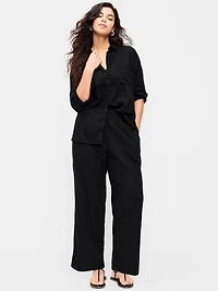High-Waisted Linen-Blend Straight Ankle Pants