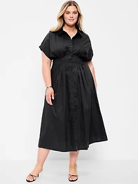 Smocked-Waist Midi Shirt Dress
