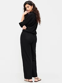 High-Waisted Linen-Blend Straight Ankle Pants