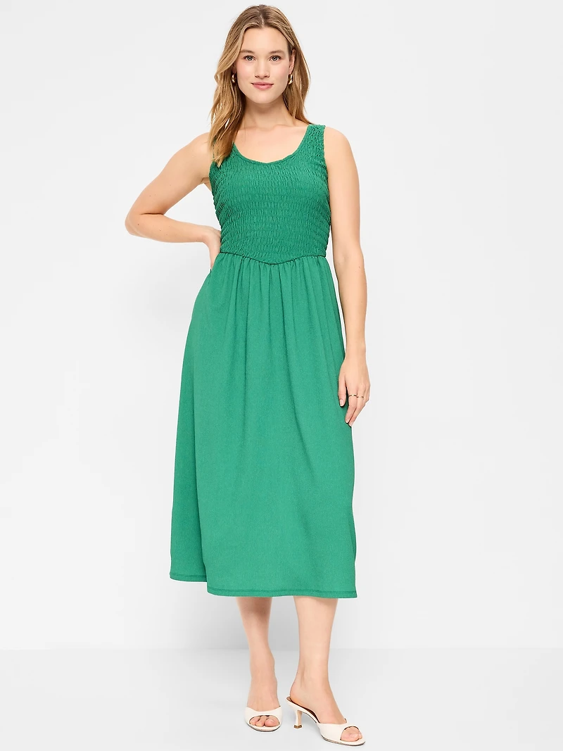 Fit & Flare Lightweight Smocked-Bodice Midi Dress