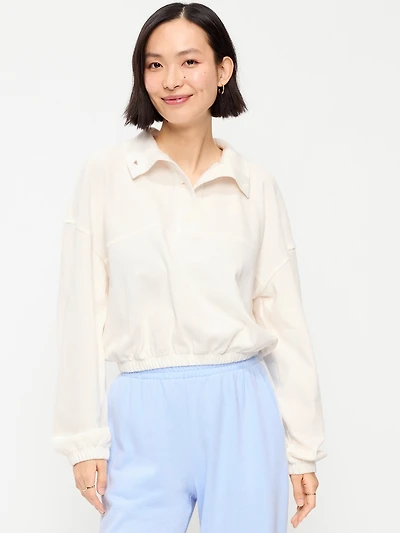 Button-Up Funnel-Neck Sweatshirt