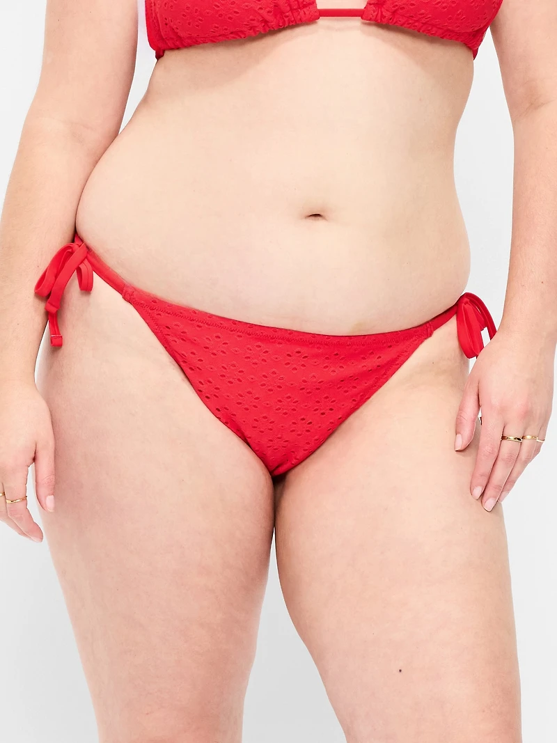 Eyelet String Bikini Swim Bottoms