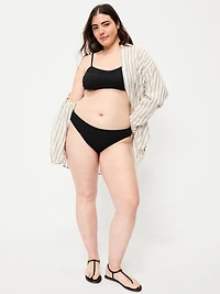 Ribbed Mid-Rise Bikini Swim Bottoms