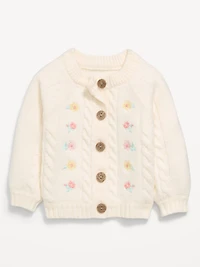 Long Raglan-Sleeve Embroidered Cardigan Sweater for Baby