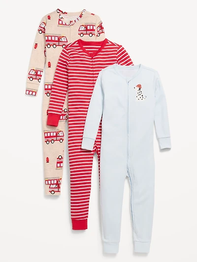 Unisex Snug-Fit 2-Way-Zip Pajama One-Piece 3-Pack for Toddler & Baby