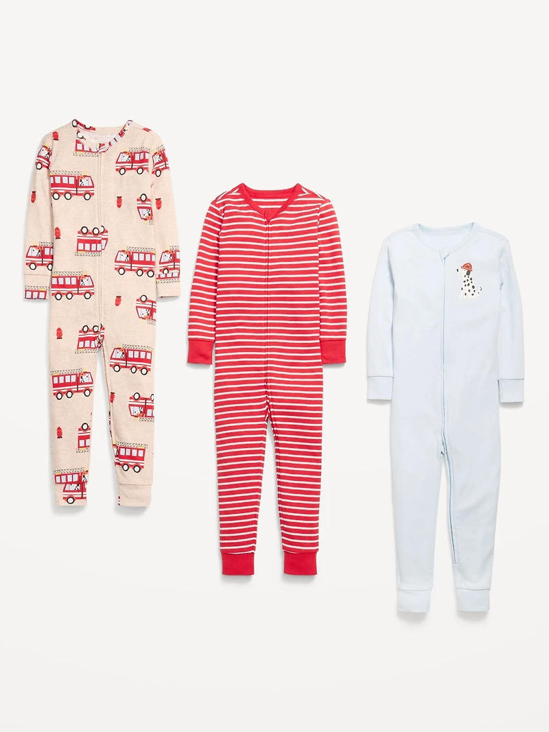 Unisex Snug-Fit 2-Way-Zip Pajama One-Piece 3-Pack for Toddler & Baby