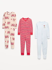 Unisex Snug-Fit 2-Way-Zip Pajama One-Piece 3-Pack for Toddler & Baby