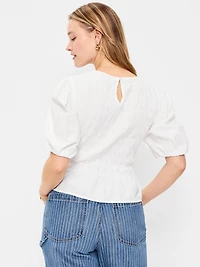 Smocked Puff Sleeve Peplum Top