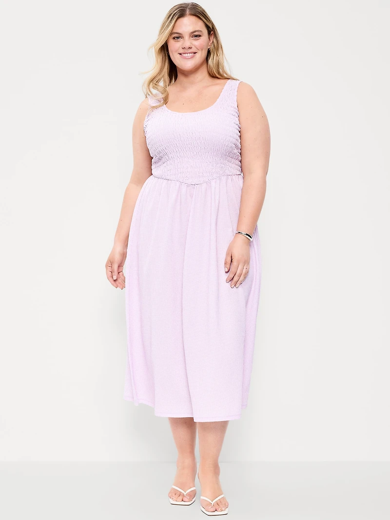 Fit & Flare Lightweight Smocked-Bodice Midi Dress