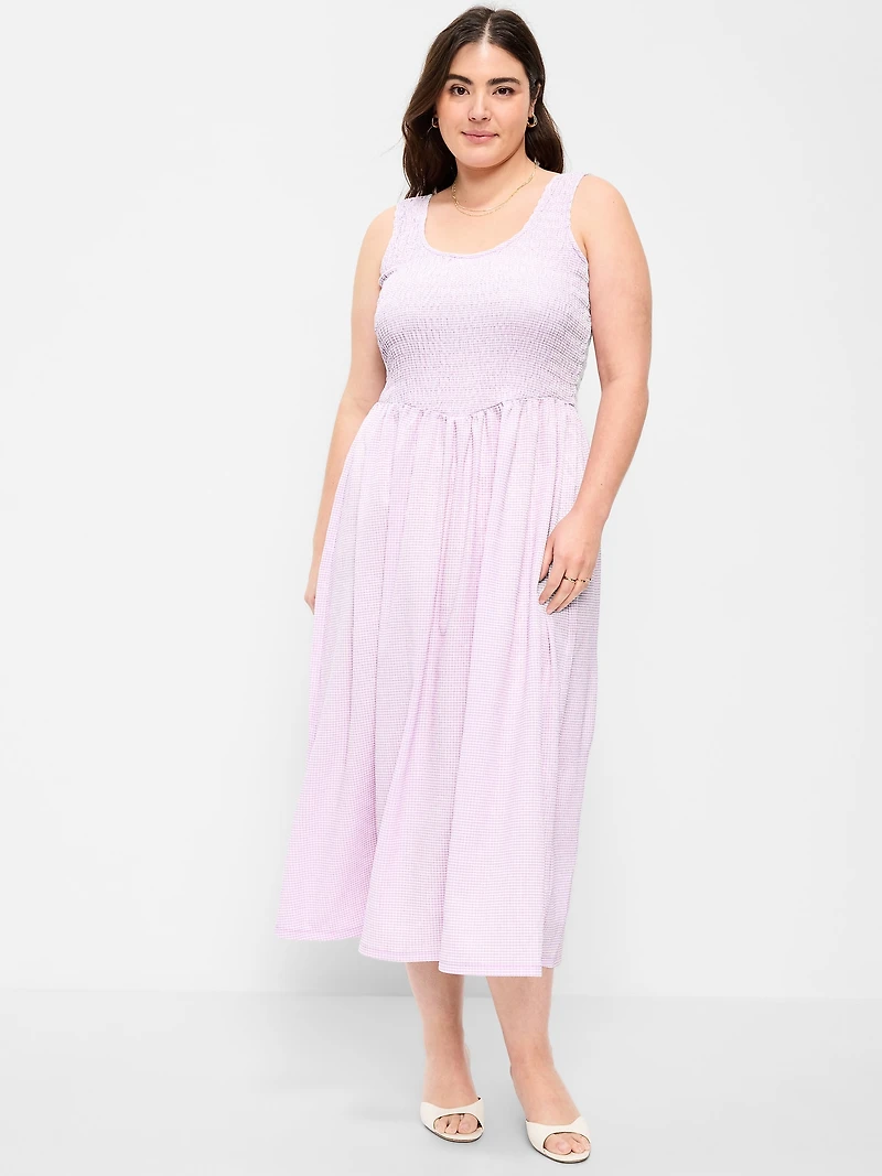 Fit & Flare Lightweight Smocked-Bodice Midi Dress