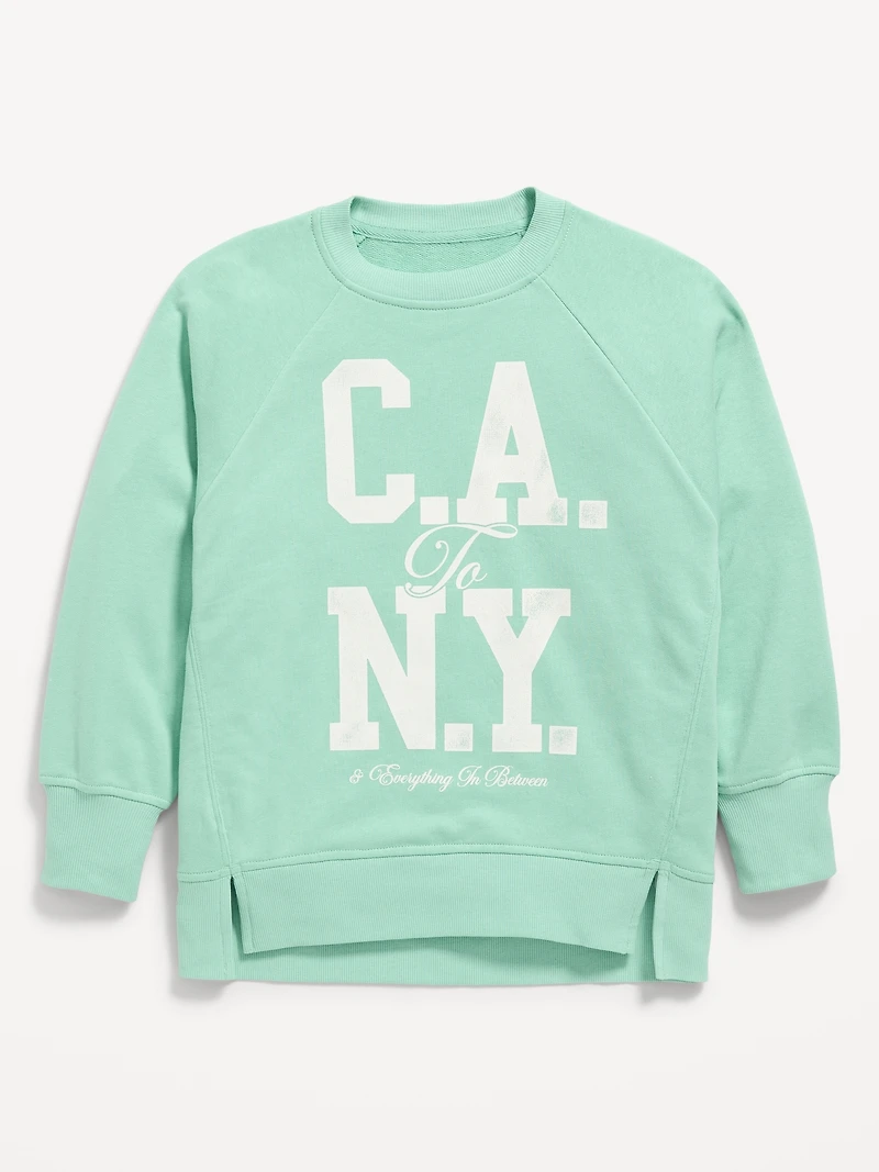 Oversized Long-Sleeve Graphic Tunic Sweatshirt for Girls