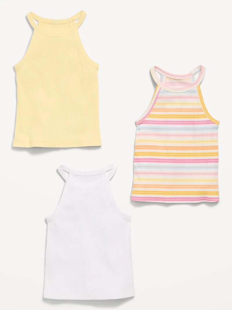 Fitted Halter Tank Tops 3-Pack for Toddler Girls