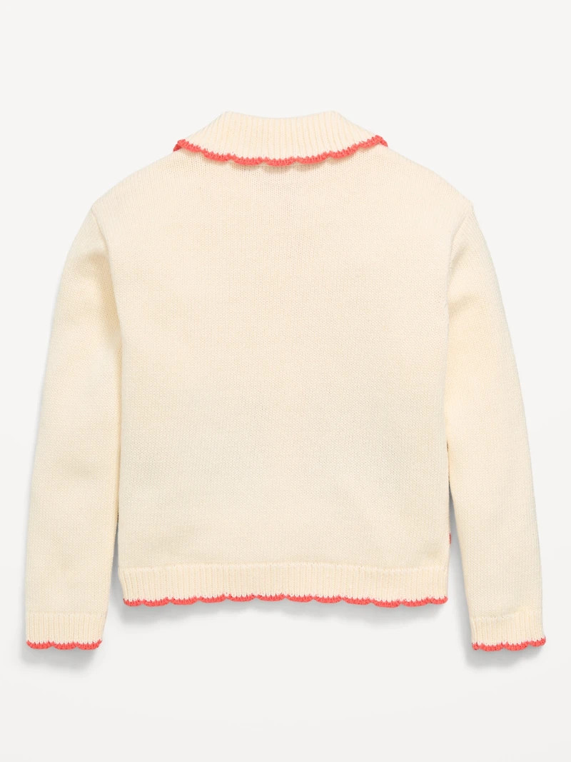 Long-Sleeve Scalloped Trim Cardigan Sweater for Toddler Girls