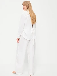 High-Waisted Crinkle Gauze Barrel Ankle Pants