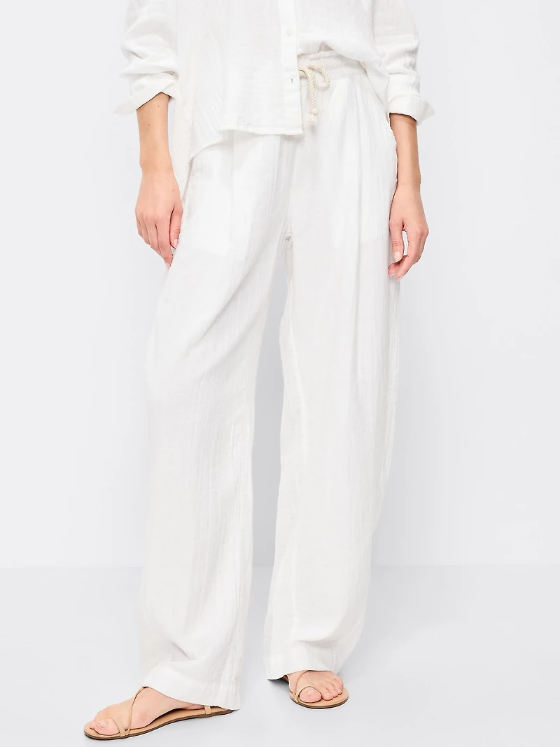 High-Waisted Crinkle Gauze Barrel Ankle Pants