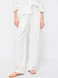 High-Waisted Crinkle Gauze Barrel Ankle Pants