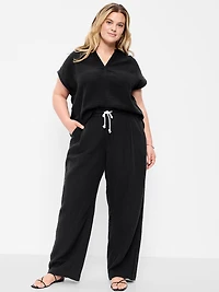 High-Waisted Crinkle Gauze Wide-Leg Barrel Pants