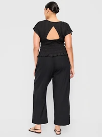 High-Waisted Linen-Blend Straight Ankle Pants