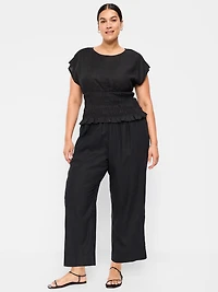 High-Waisted Linen-Blend Straight Ankle Pants