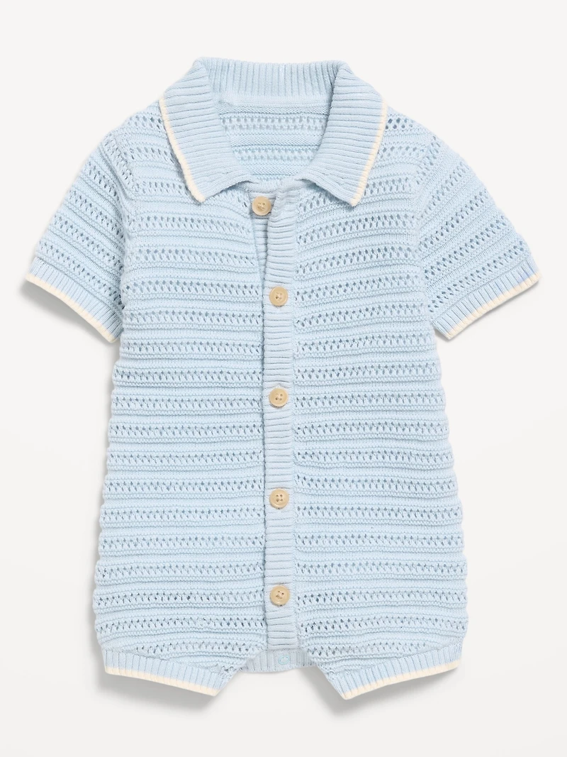 Collared Sweater-Knit One-Piece Romper for Baby