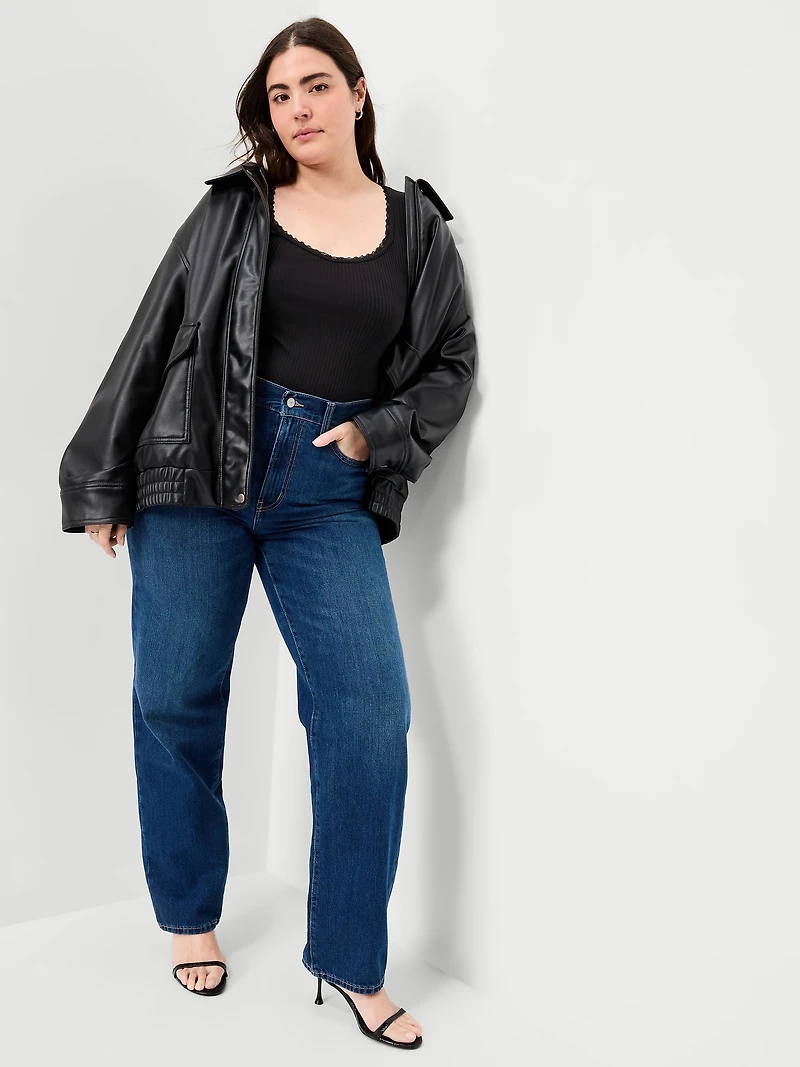 Lace-Trim Sweetheart-Neck Ribbed Top