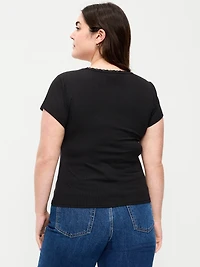 Lace-Trim Sweetheart-Neck Ribbed Top
