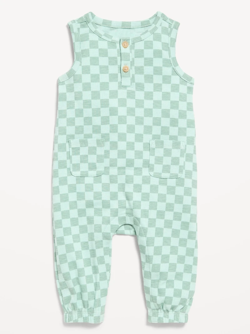 Printed Sleeveless Henley One-Piece Romper for Baby