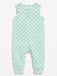 Printed Sleeveless Henley One-Piece Romper for Baby