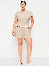 High-Waisted Linen-Blend Shorts - 3.5-inch inseam