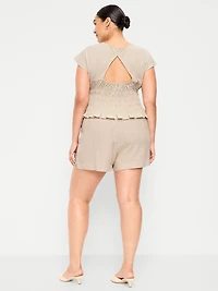 High-Waisted Linen-Blend Shorts - 3.5-inch inseam