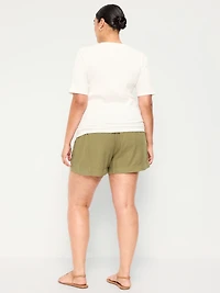 High-Waisted Beach Linen Pull-On Shorts