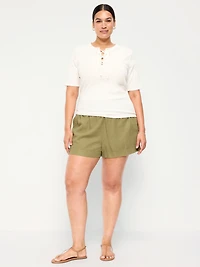 High-Waisted Beach Linen Pull-On Shorts
