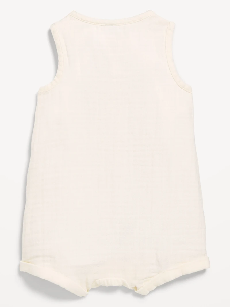 Sleeveless Double-Weave Henley One-Piece Romper for Baby