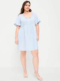 Crinkle Gauze Flutter-Sleeve Mini Swing Dress