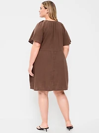 Crinkle Gauze Flutter-Sleeve Mini Swing Dress