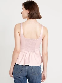Square-Neck Satin Peplum Top