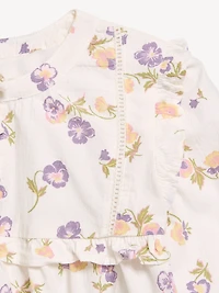 Long-Sleeve Crinkle Lace-Trim Top for Toddler Girls