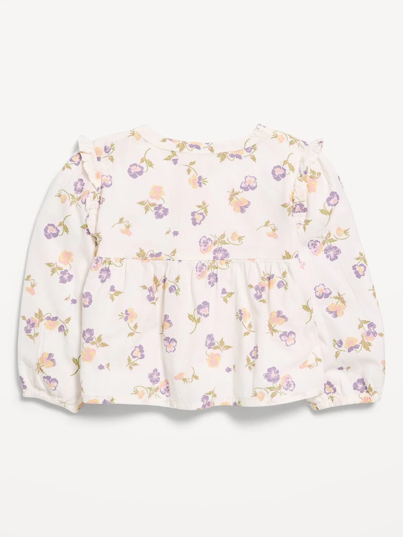 Long-Sleeve Crinkle Lace-Trim Top for Toddler Girls