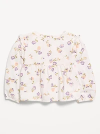Long-Sleeve Crinkle Lace-Trim Top for Toddler Girls