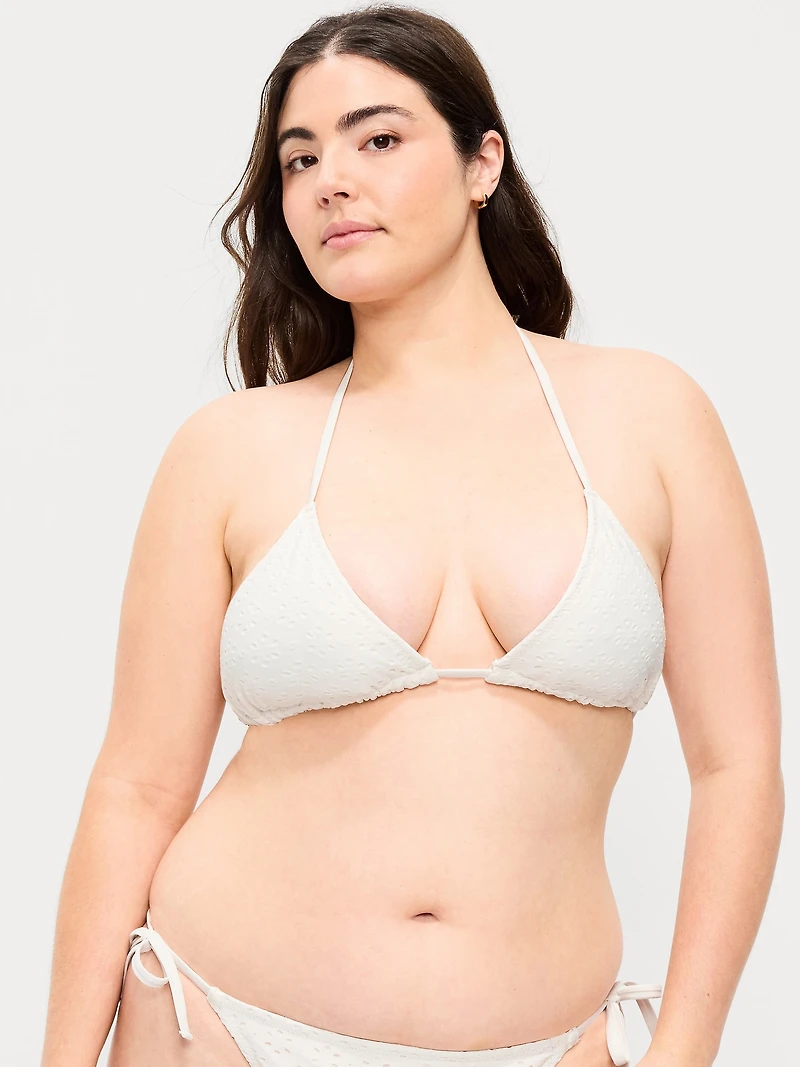 Eyelet Triangle String Bikini Swim Top