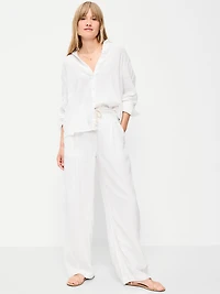 High-Waisted Crinkle Gauze Wide-Leg Barrel Pants