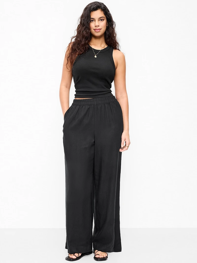 High-Waisted Linen-Blend Super Wide-Leg Pants