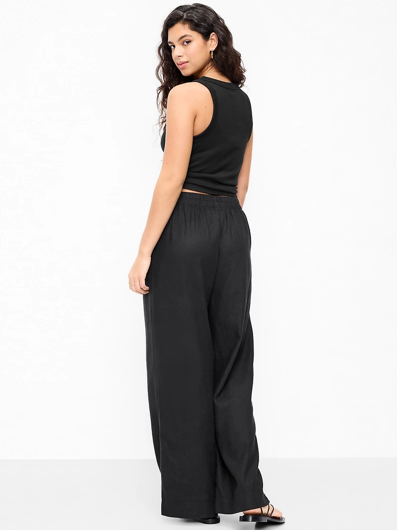 High-Waisted Linen-Blend Super Wide-Leg Pants